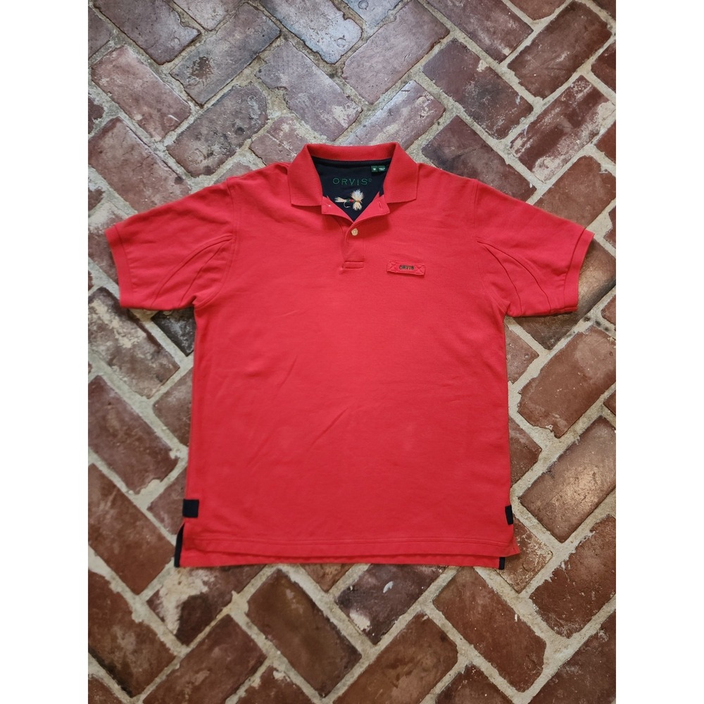 Orvis Polo Shirt Men Medium Signature Regular Fit 100% Cotton Heavy Weight Red - Picture 2 of 11